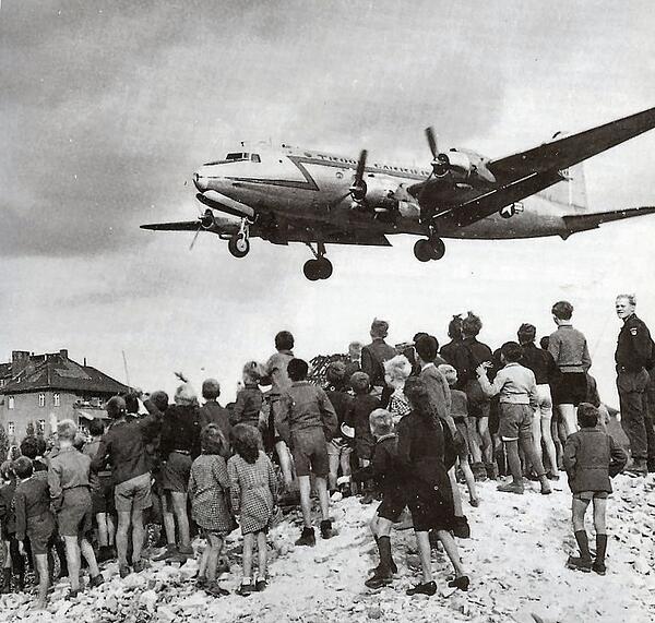 A Douglas C-54 Skymaster lands at Tempelhof Airport, 1948