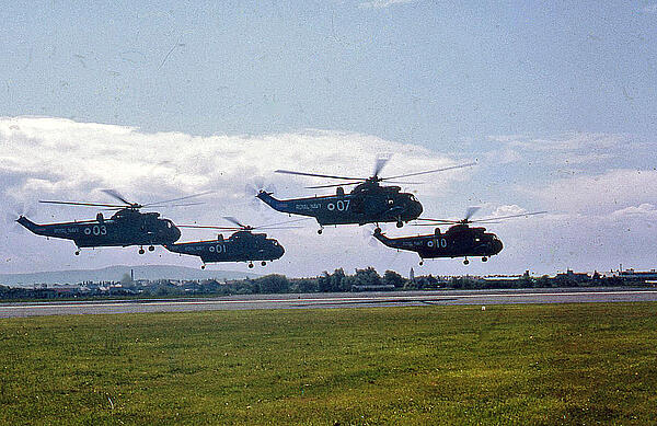 A Formation of Four Sea Kings Hovering Close to the Ground, Prestwick, 1972