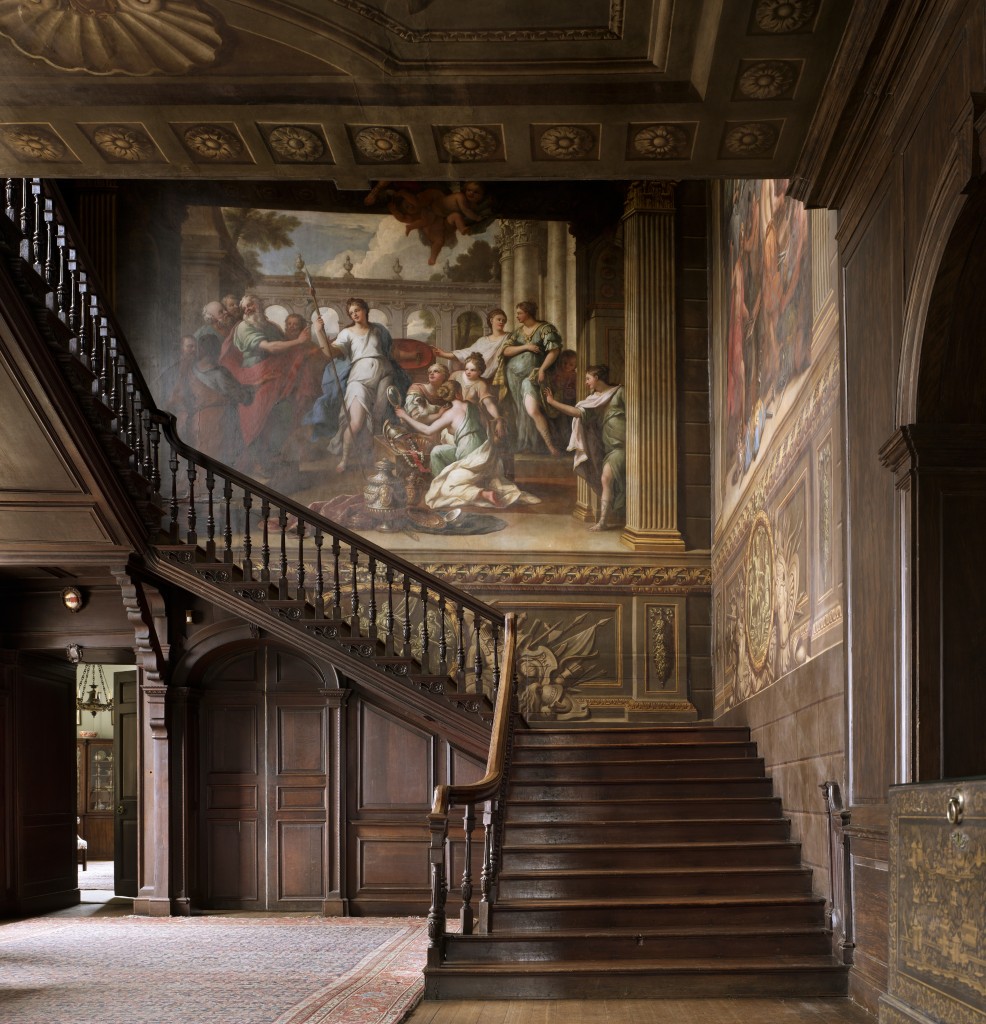 The Painted Staircase in the Hall at Hanbury Hall, Worcestershire. The Staircase was painted by Sir James Thornhill (1675-1734), c.1710.