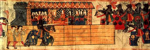 Henry VIII held a jousting tournament at Westminster to celebrate the birth of his baby son