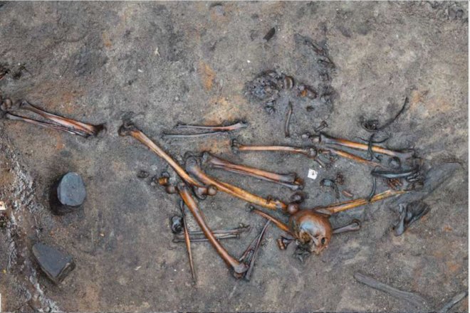  One of the nearly 400 slaughtered barbarians thought to be buried at Alken Enge in Denmark. Credit: Holst et al./ PNAS/ CC by 4.0
