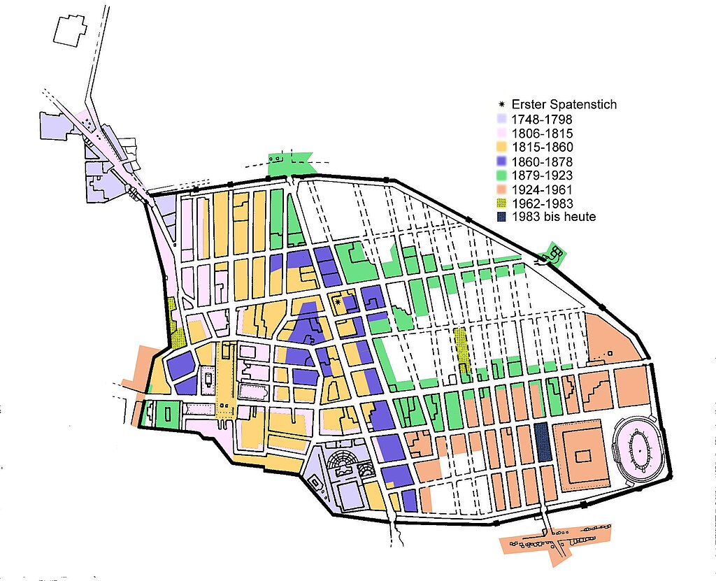 Historical map of excavations in Pompeii