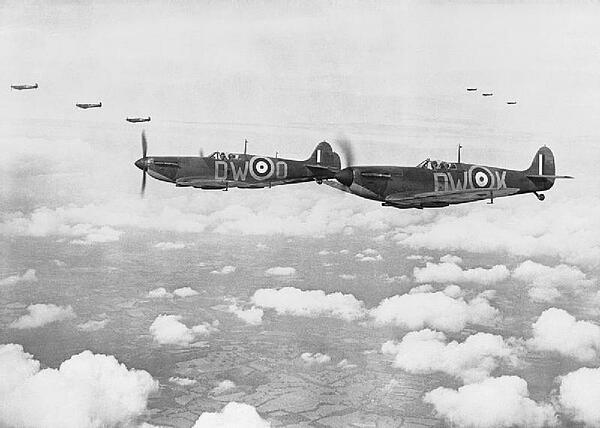 Supermarine Spitfire Mark Is of No. 610 Squadron based at Biggin Hill