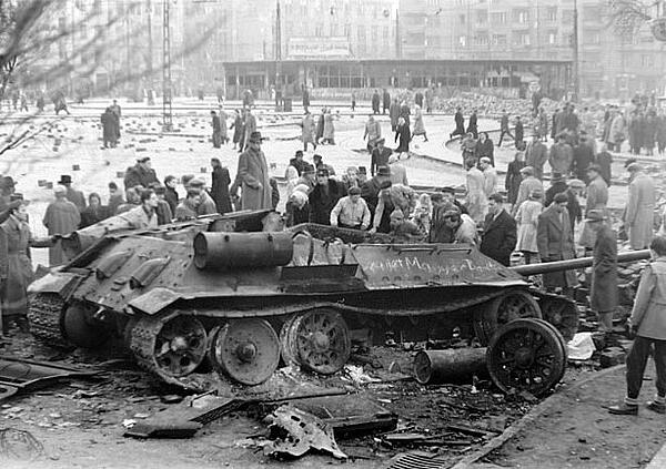 A destroyed Soviet tank, Budapest, 1956