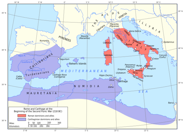Rome and Carthage at the Beginning of the Second Punic War, 218 B.C.