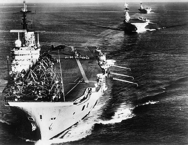 Three British aircraft carriers during the Suez operation