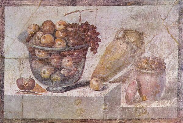 Still life with fruit basket and vases, Pompeii AD 70