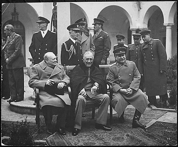The ‘Big Three’ (Winston Churchill, Franklin Roosevelt and Joseph Stalin) meet at the Yalta Conference, February 1945. 