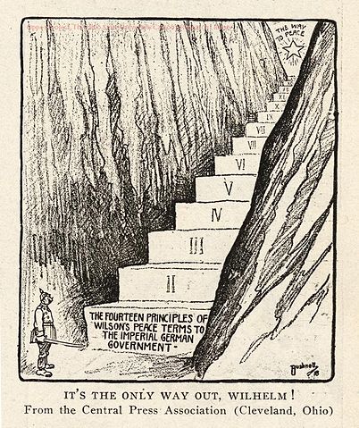 Bushnell cartoon about Kaiser Wilhelm considering Wilson's 14-point plan